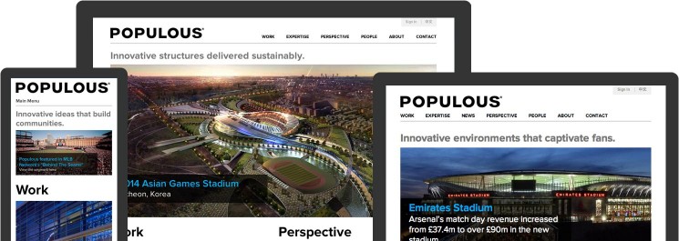 Populous home page screen on tablet, mobile, and desktop