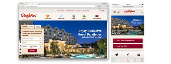 Dollywood's site has a seamless transition from desktop to mobile, the content is optimized to fit the specifics of a mobile format.