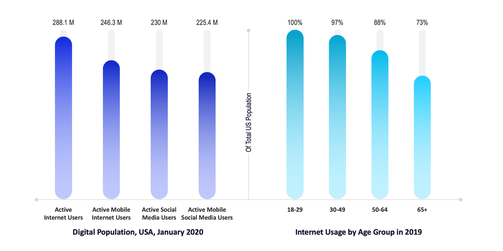 Digital Population and Internet Usage by Age Group in the USA