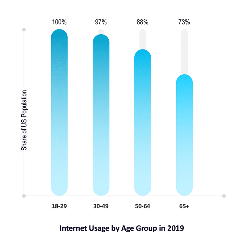Internet Usage by Age Group, USA, 2019