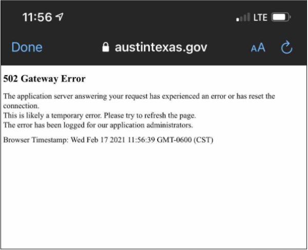 City of Austin, T website down due to elements