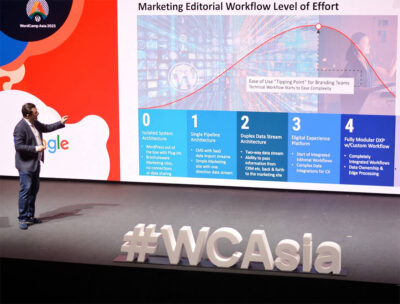 Karim Marucchi explaining the Marketing editorial workflow LOE Tipping Point at WordCamp Asia