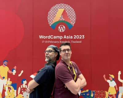 Crowd Favorite and Yoast team members posing together at WordCamp Asia 2023 in Bangkok
