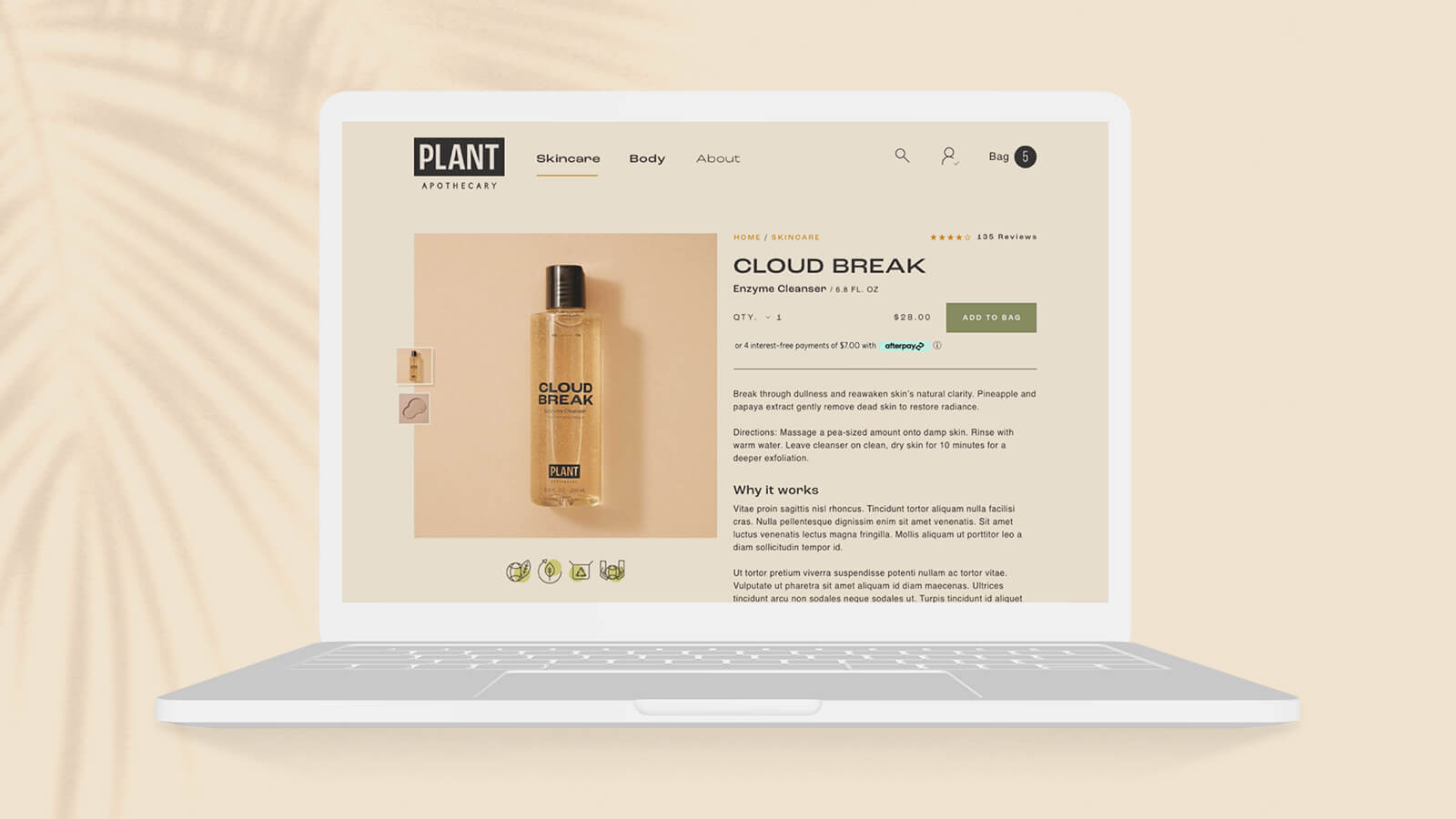 Plant Apothecary eCommerce website on a white Mac computer