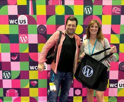 Karim and Victoria attending WordCamp US