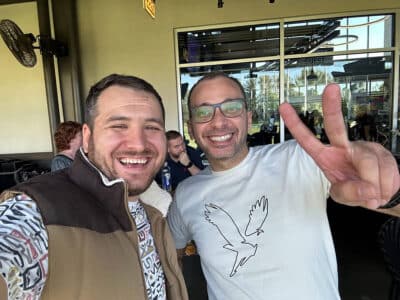 Alex and Moustafa having fun at Top Golf during the Crowd Favorite company retreat in Atlanta, GA