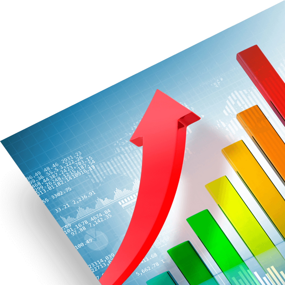 Chart showing performance optimization with a growing arrow